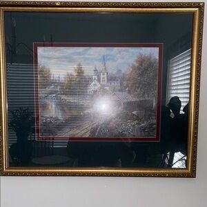 Thomas Kinkade Scenic Church Art Print with Gold Frame